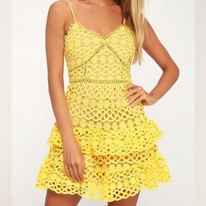 Lulus yellow lace mini dress